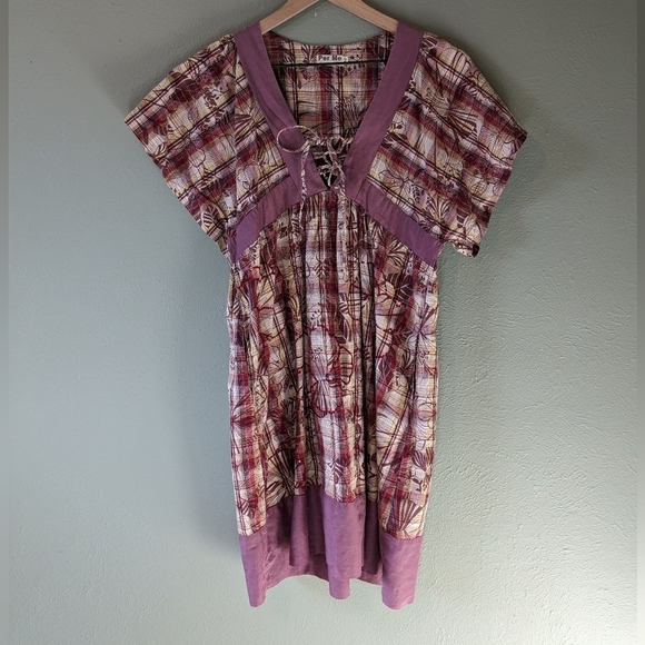 Per Me Anthro Plaid Floral Sequin Silk Blend Mini Dress Size L - Picture 2 of 10